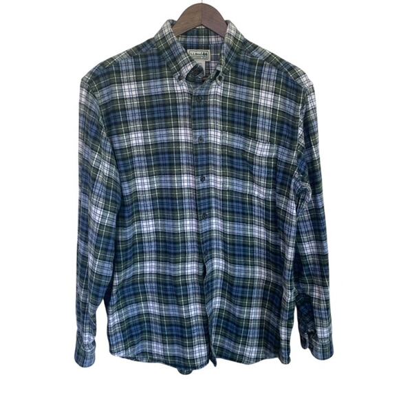 L.L. Bean Green and Blue Plaid Flannel Button Down - Medium - Picture 1 of 4